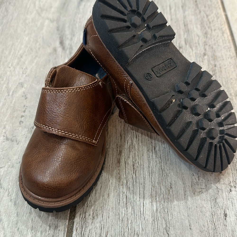 Carters Slip On Velcro Boys Brown Leather Dress Shoes Size 12